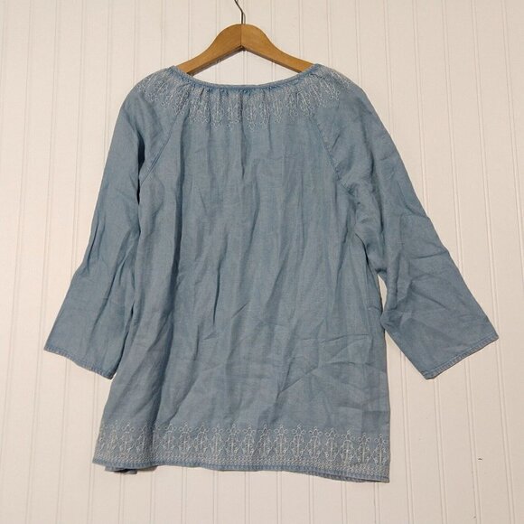 J Jill Denim Chambray Peasant Top Size M 100% Tencel Embroidered Tassels Boho - Picture 8 of 8